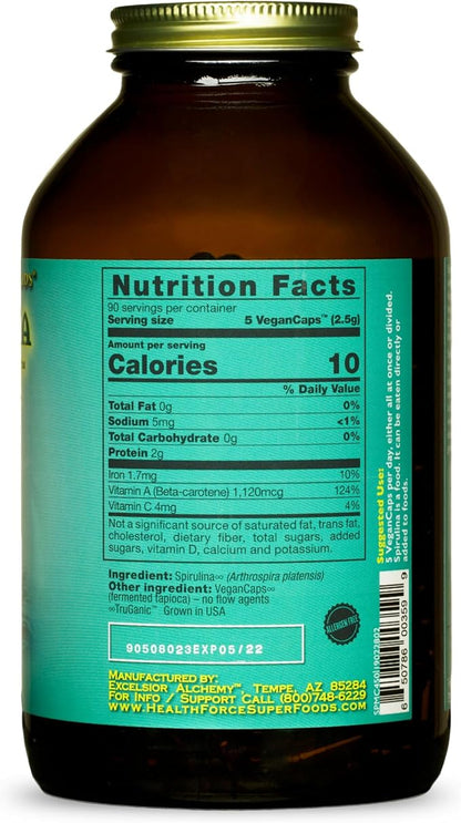 HealthForce SuperFoods Spirulina Manna - Capsules - 450 Vegan Capsules