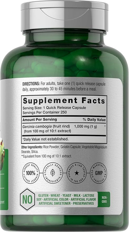 Horbaach Garcinia Cambogia Extract Pills | 1000mg | 250 Capsules | Herbal Extract Supplement | Non-GMO, Gluten Free