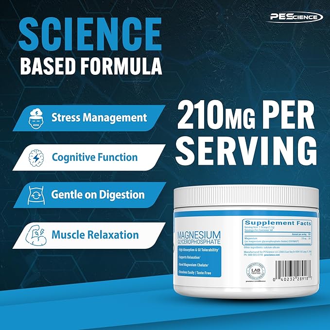 PEScience Mag-GP, Magnesium Glycerophosphate Chelate, 60 Servings, High Absorption, Improved Sleep, Stress Relief & Cramp Support