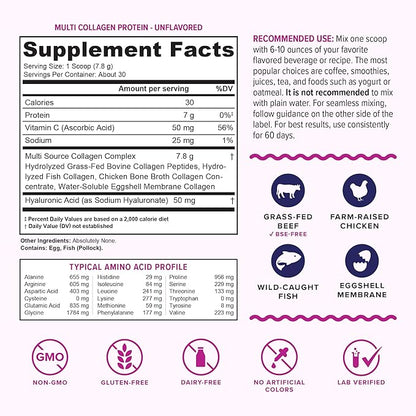 Multi Collagen Peptides Powder for Women - Hydrolyzed Unflavored Collagen Powder for Women with Types I II III V & X Plus Vitamin C & Hyaluronic Acid for Beautiful Hair Skin and Nails - 30 Servings