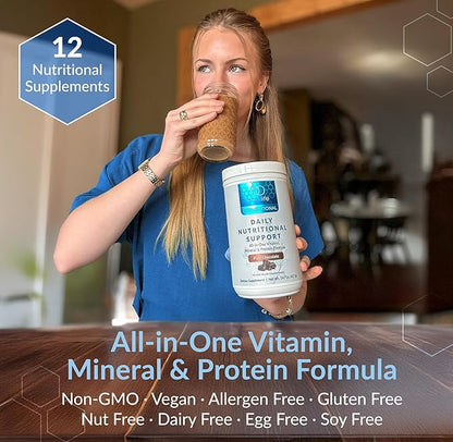 Equilife Daily Nutritional Support, All-in-one Multivitamin Meal Replacement, Pure Chocolate Flavor, with 15g Plant Protein, Supports Energy, Mood, Gut, and Skin Health (14 Servings Tub)