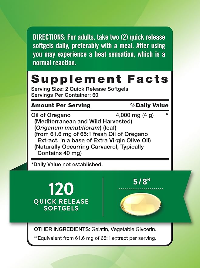 Nature's Truth Oil of Oregano Softgels | 4000 mg | 120 Count | Non-GMO & Gluten Free Herbal Supplement