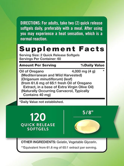 Nature's Truth Oil of Oregano Softgels | 4000 mg | 120 Count | Non-GMO & Gluten Free Herbal Supplement