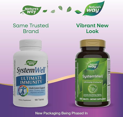Nature's Way Systemwell Ultimate Immune*, with Vitamins C, A, D, Zinc, Selenium, Multi-System Botanical Blends Including Immune, Respiratory, Digestive, & Circulatory, 180 Tablets (Packaging May Vary)