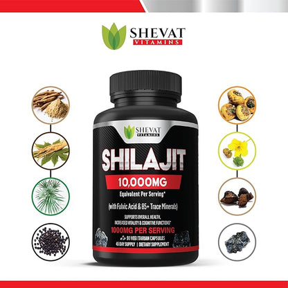 Shilajit Capsules 22000mg and 85+ Trace Minerals for Energy &Immune Support-Organic shilajit for Men & Women Non-GMO Shilajit Pills for Men, Made in USA (Packaging May Vary)