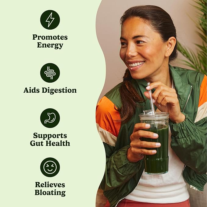 VitaHustle ONE Superfood Super Greens Powder with Prebiotics + Probiotics, Reduce Bloating, Detox, Gut Health, Spirulina, Chlorella, Digestive Enzymes (Berry Flavor, 25 Servings)