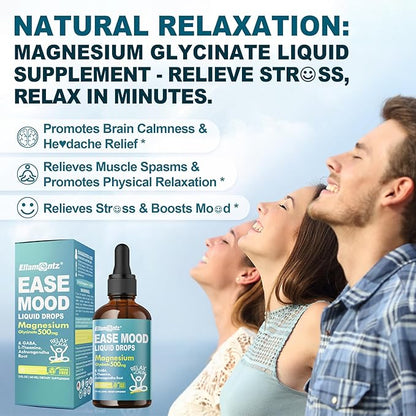 Magnesium Glycinate Liquid Drops for Kids, Adults with GABA, Ashwagandha, L-Theanine, Vitamin D3, B6, Saffron for Brain Calm, Muscle Relaxation, Mood, Zzz- Calm Magnesium Supplement, Vegan, 2 Pack