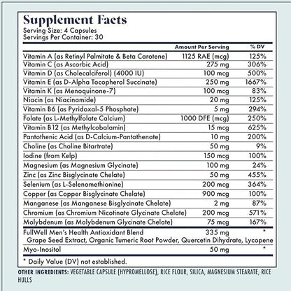 Men's Daily Multivitamin with Vitamin D, Antioxidants, Choline, and B Vitamins for Optimal Sperm Quality, Hormone Health, and Overall Male Fertility, 3rd Party Tested, 30 Servings