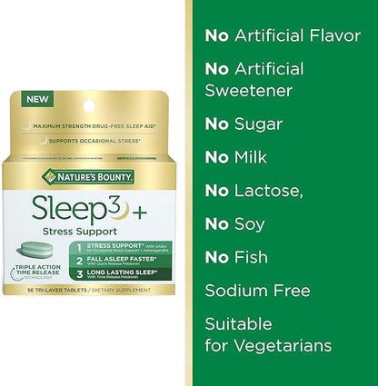 Nature's Bounty Stress Support Melatonin by Sleep3, 10mg, Tri-Layered Tablets, 56 Count