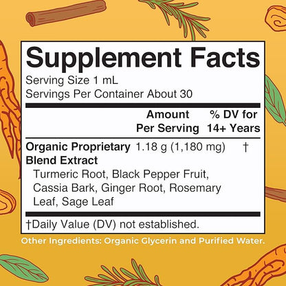 MaryRuth Organics USDA Turmeric Gold Liquid Drops | Herbal Blend | Turmeric Curcumin | Black Pepper | Cassia Cinnamon Bark | Ginger Root | Immune Support | Non-GMO Project Verified | Vegan | 1oz