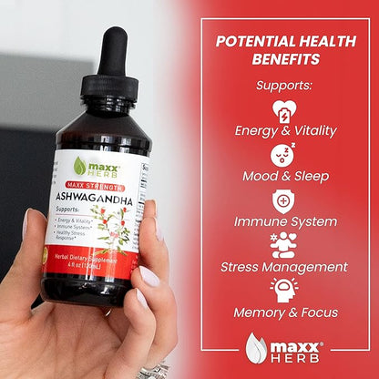 Maxx Herb Ashwagandha Extract – Max Strength Liquid Tincture Absorbs Better Than Capsules or Powder - for Stamina, Memory, and Immune Support – 4 Bottles, 4 Oz Each (240 Servings)