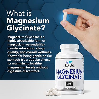 Magnesium Glycinate 400mg | Best High Absorption Magnesium Glycinate for Sleep | Vegan Capsules | 180 Count | Magnesium Glycinate Supplements