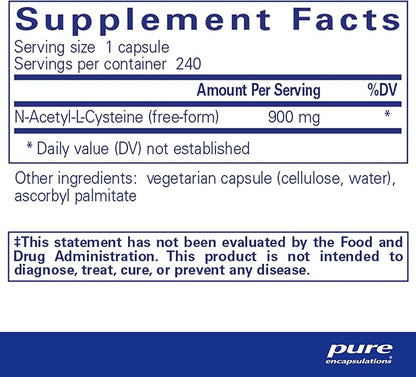 Pure Encapsulations NAC 900 mg - N-Acetyl Cysteine Amino Acid Supplement for Lung & Immune Support, Liver & Antioxidants* - 240 Capsules