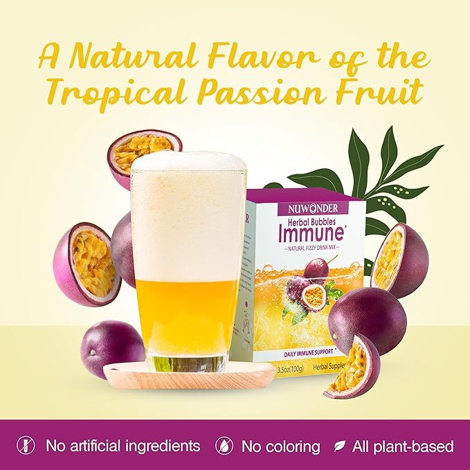 Immune Booster Fizzy Drink Mix Herbal Supplement Made with Astragalus, Ginger, Jujube, Atractylodes, Passion Fruit, No Artificial, 10packs (2 Boxes)