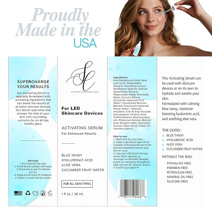 Red Light Therapy Booster Complex | Amplifies Performance of LED Beauty Wands, Masks, & Skincare Devices - w/Blue Tansy, Hyaluronic Acid, Cooling Cucumber, Aloe Vera