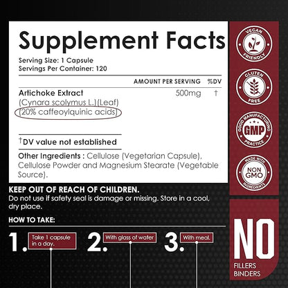 Amalth Artichoke Leaf Extract 120 Veg Capsules -20% Caffeoylquinic Acid Standardized Extract - Supports Liver & Digestion Non-GMO Gluten Free