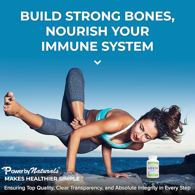 Power By Naturals ADK Vitamin Supplement – ADK 10 High Potency with Vitamins A, D3 10,000 IU & K2 MK7 for Superior Heart, Immune & Bone Health Support – 90 Capsules, 2 Pack (6-Month Supply)