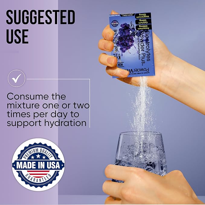 Electrolytes Powder Plus, Keto, Blueberry Grape, Zero Sugar, 1000mg Potassium, 120mg Calcium, 120mg Magnesium, Non-GMO, Zero Calories, 30 Hydration Packets