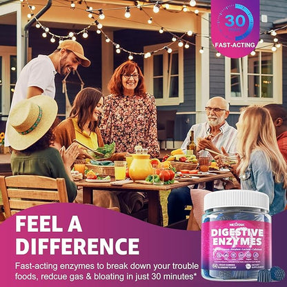 Digestive Enzymes for Women & Men Gummies w/ Probiotics, Papaya, Bromelain, Ginger - Bloating Relief & Gut Health Chewable Supplement Digest Proteins Dairy Carbs Veggies Fats, Sugar Free Vegan, 120Cts