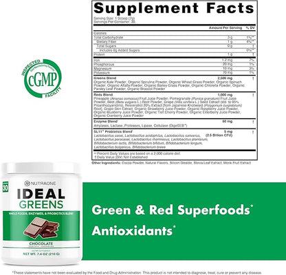 NutraOne Ideal Greens Antioxidant and Nutrient-Rich Superfood Greens Powder Supplement (Chocolate- 30 Servings)