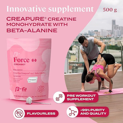 Creabet Creatine Monohydrate for Women - Creapure - Creatine Monohydrate Powder with Beta-Alanine 500g - Pre Workout Supplement - 125 Servings +4 Months Supply - Unflavored
