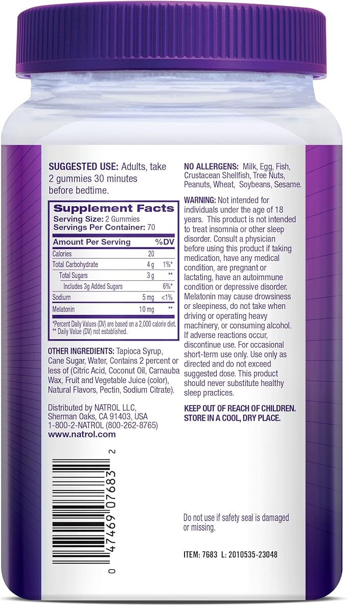 Natrol Melatonin Gummies, Sleep Support for Adults, Melatonin 10 mg, 140 Strawberry-Flavored, Up to 70 Days