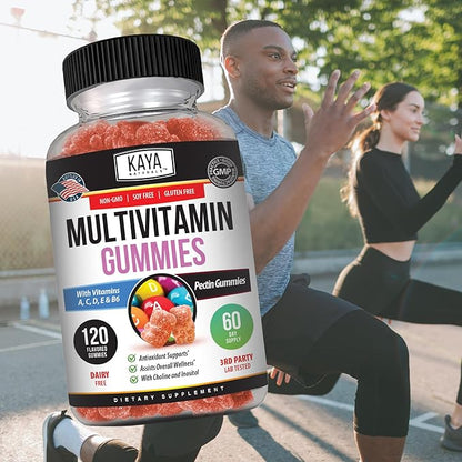 Kaya Naturals Adult Multi Vitamin Gummy, 120 Count, Biotin, Vitamin A, B-12, C & E, Including Zinc, Folic Acid, Strawberry Flavor (120 Gummies)