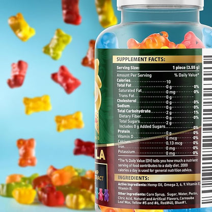 WELLUTION Hemp Gummies XXL 2,000,000 MCG - Vegan Gummy Bears with Natural Hemp Oil, Omega 3-6-9, Vitamins A & D - 60ct