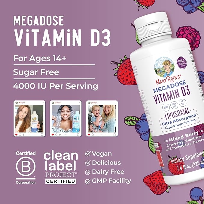 Megadose Vitamin D3 Liposomal by MaryRuth's| Vitamin D 4000 IU | Ultra Absorption | Immune Support for Adults | Bone Health | VIT D3 | Vegan | Sugar Free | Gluten Free | Non-GMO | 45 Servings