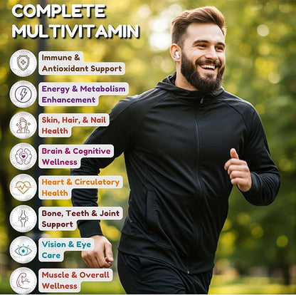 Halal Multivitamins for Women, Men & Adults, 30 Servings | Iron, Vitamin A, B6, B12, Biotin, Niacin, C, D3, E, Zinc, Calcium, Folic Acid, CoQ10 | Halal Vitamins