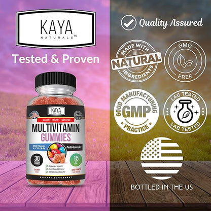 Kaya Naturals Adult Multi Vitamin Gummy, Biotin, Vitamin A, B-12, C & E, Including Zinc, Folic Acid, Strawberry Flavor - Gluten-Free Multivitamins Sweet Adult Gummies