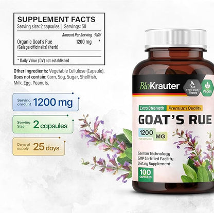 BIO KRAUTER Goats Rue Lactation Support Capsules 1200 mg - 100 Count - Goats Rue Capsules - Natural Breastfeeding Supplements