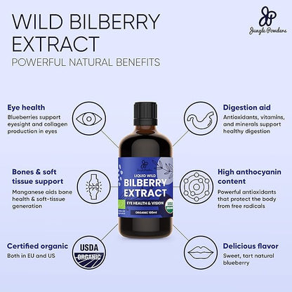 Wild Bilberry Extract Organic Blueberry Powder USDA Organic Raspberry Powder Bundle Blueberries Raspberries Powdered Whole Berry for Baking Bilberry Supplement for Eyes