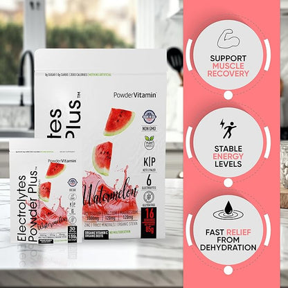 Electrolytes Powder Plus, Keto, Watermelon, Sugar Free, Pink Himalayan Salt, 1000mg Potassium, 120mg Calcium, 120mg Magnesium, Non-GMO, Zero Calories, (16 Hydration Packets)