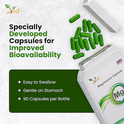 Ved's Extra Strength Magnesium Citrate 500 mg| Food Supplement | 90 Veg Capsule| 90 Day Supply
