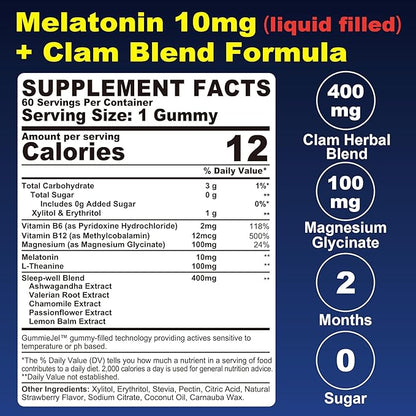Sugar Free Melatonin Gummies 10mg 20mg with Magnesium Glycinate for Adults, L-Theanine, Ashwagandha, B6, Methyl b12, Lemon Balm & Chamomile, Supports Deep Relaxation,Drug Free, Strawberry- 60 Day