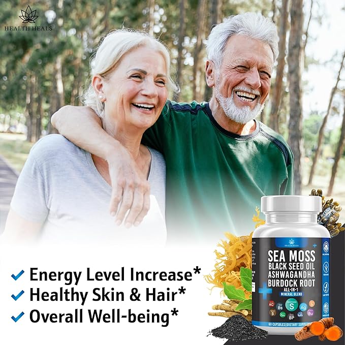 Sea Moss Black Seed Oil Ashwagandha Bladderwrack Burdock - 120 Count