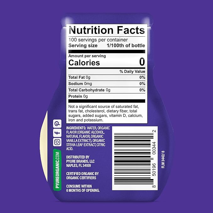 Pyure Organic Liquid Vanilla Stevia Drops | Stevia Liquid Sweetener Keto Sugar Substitutes | Zero Calorie, Zero Sugar, Zero Carb | Plant-Based Sugar Free Liquid Stevia Extract |1.8 oz (1 Pack)