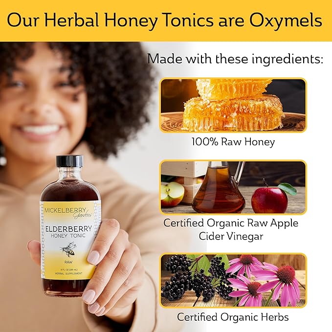 Mickelberry Gardens Elderberry Honey Tonic, Sambucus Syrup, Black Elderberry - Immune Support for Adults and Kids (4 Ounces)