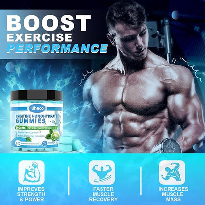 Mint Flavor Creatine Monohydrate Gummies for Men & Women,Contains L-Taurine + Vitamin B12, Betaine, L-Citrulline for Improve Exercise Endurance, Muscle Strength -120 Count