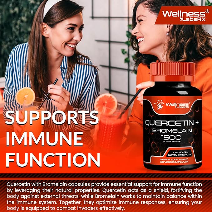 Quercetin with Bromelain Supplement - 1500mg - Immune Support and Heart Health Capsules For Men and Women, Quercetin Supplements Helps Support Joint & Healthy Respiratory System - 120 Count
