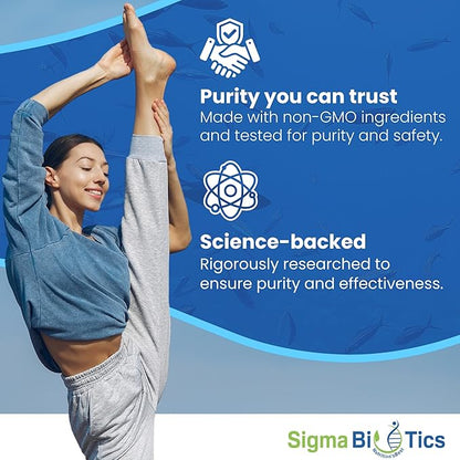 Sigma Biotics Omega 3 Fish Oil 1000mg - Supplements with High EPA & DHA Concentration for Heart, Brain & Joint Health - Non-GMO, Purity-Tested Fish Oil Supplements - 60 Softgels