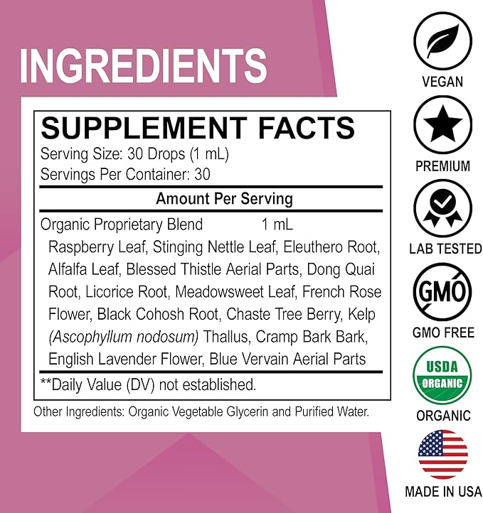 Thyroid Support & Hormone Balance for Women & PMS - Metabolism & Mood Thyroid Supplement Complex & Women's Wellness Organic Hormonal Balance Supplements Liquid Drops & Menstrual Cramp Period Support