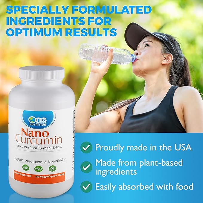 Nano Curcumin 100 mg Veggie Capsules (120 Servings), Turmeric Extract, Nano for High Absorption, Supports Overall Health, Non-GMO, Vegan, Gluten-Free