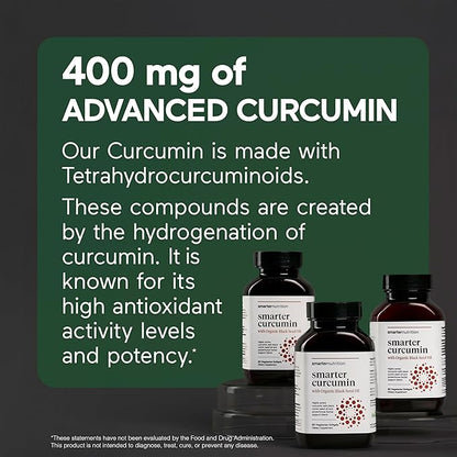 Smarter Nutrition Curcumin Softgels - Vegan High Absorption 400 mg Curcumin Supplement Standardized to 95% Tetrahydrocurcuminoids + Organic Black Seed Oil & Ginger for Joint & Immune Health - 360 Ct