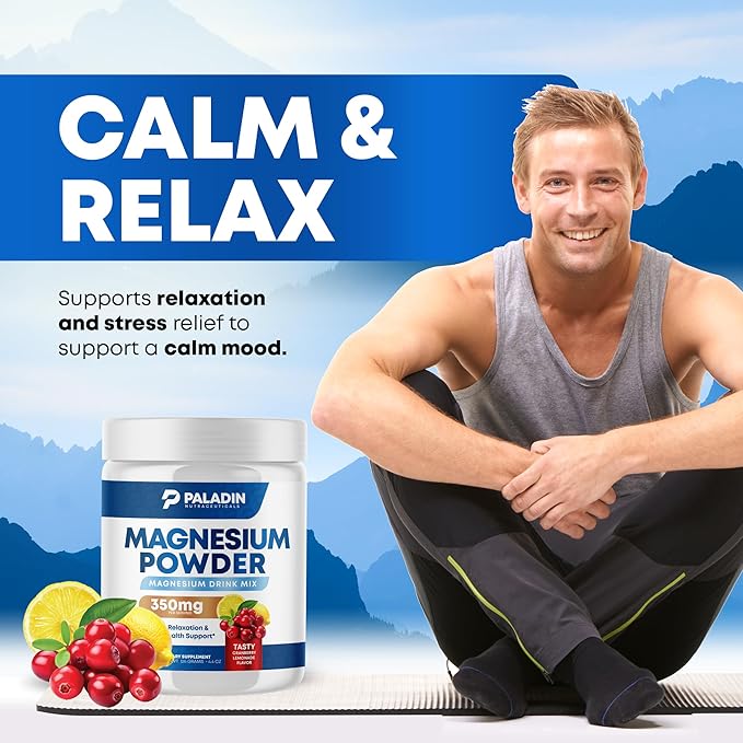Magnesium Powder - Anti-Stress Drink Mix for Calm & Regularity - Magnesium Citrate Supplement - Relaxation, Muscle & Heart Support - Cranberry Lemonade Flavor - 30 Servings