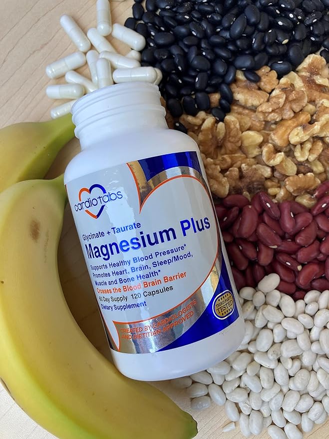 Magnesium Plus – 200 mg of Magnesium Glycinate and Magnesium Taurate for Blood Pressure, Heart, Brain, Sleep & Mood Support – Highly Concentrated and Well Absorbed - 120 Capsules