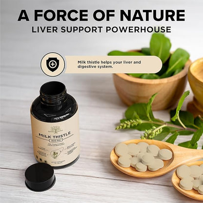 Premium Milk Thistle 900MG Liver & Kidney Support - Detox & Digestive Health Aid - Non-GMO Formula - Supporting Optimal Digestion - 120 Tablets