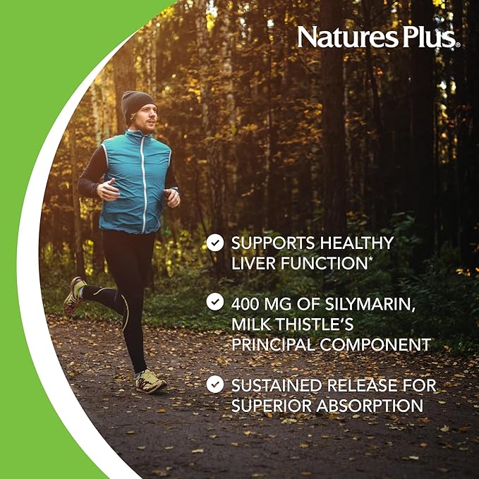 Natures Plus Herbal Actives Milk Thistle, Extended Release - 500mg, 80% Silymarin, 30 Vegetarian Tablets - Gluten-Free - 30 Servings