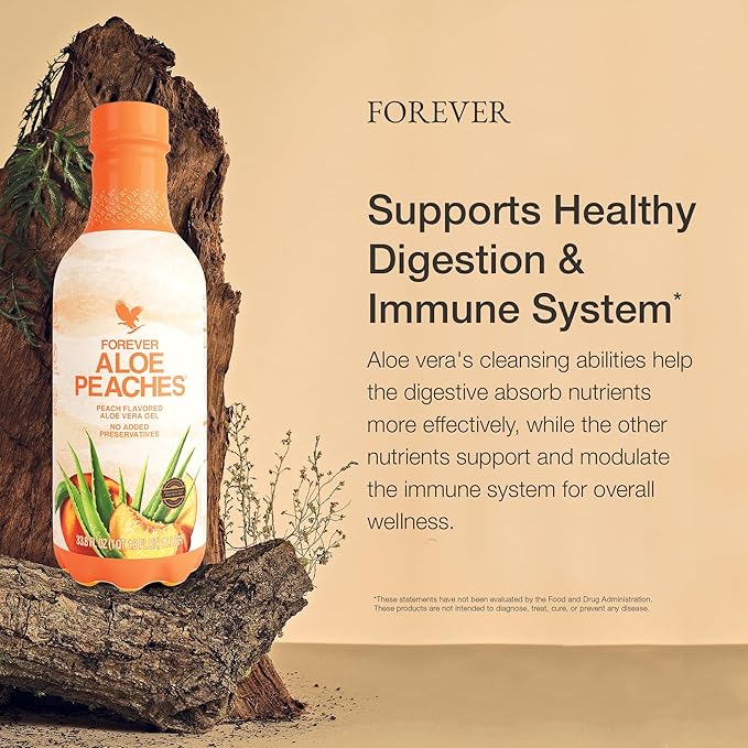 Forever Living - Aloe Peaches - Pure Aloe with Real Peach Flavor - Supports Digestion and Immunity - Vegan and Gluten-Free - 33.8 fl oz (2-Pack)